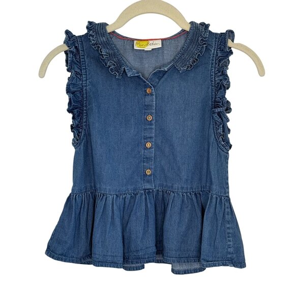 Mini Boden Girls Ruffle Denim Sleeveless Top, 7-8Y - Picture 1 of 7